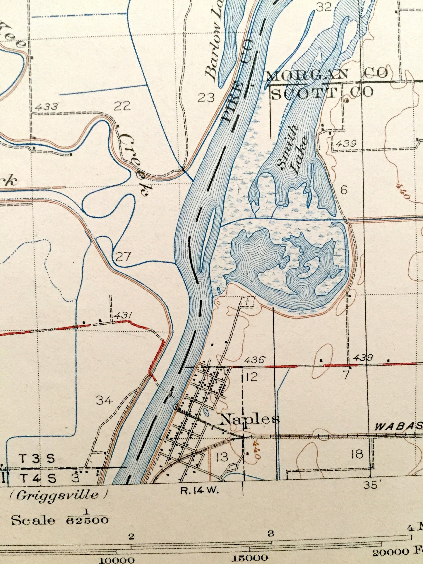 Antique Meredosia, Illinois 1931 US Geological Survey Topographic Map – Versailles, Naples, Bluffs, Cooperstown, Perry, Elkhorn, Mt Sterling