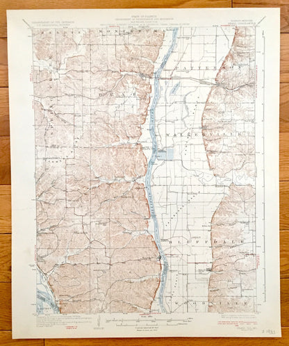 Antique Pearl, Illinois 1930 US Geological Survey Topographic Map – Pike, Calhoun, Greene County, Kampsville, Eldred, Hillview, Bluffdale IL