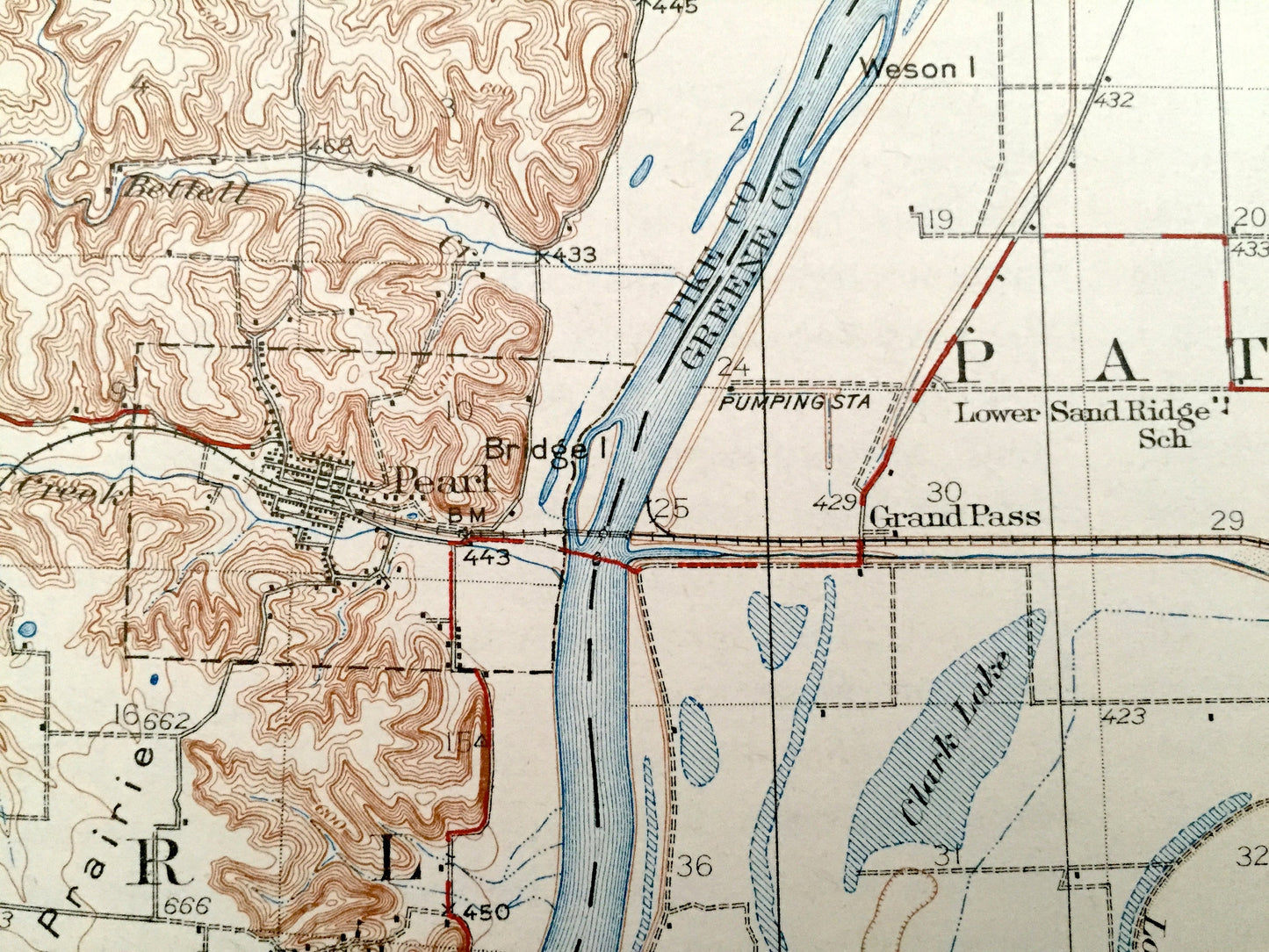 Antique Pearl, Illinois 1930 US Geological Survey Topographic Map – Pike, Calhoun, Greene County, Kampsville, Eldred, Hillview, Bluffdale IL