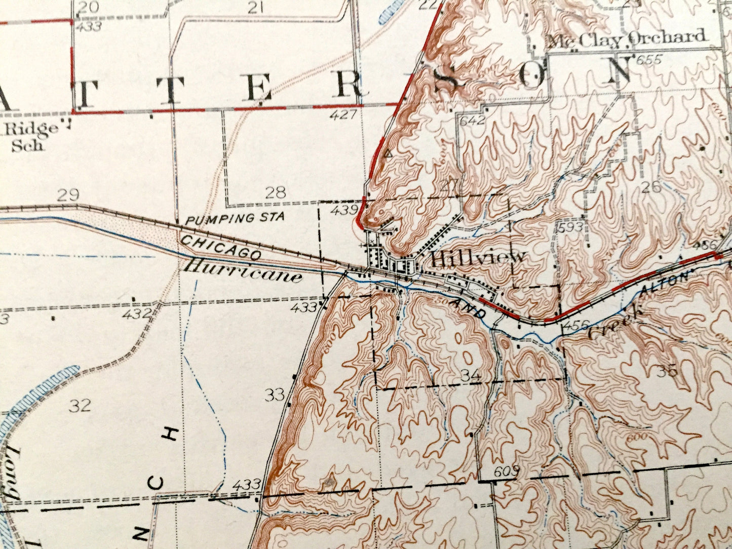 Antique Pearl, Illinois 1930 US Geological Survey Topographic Map – Pike, Calhoun, Greene County, Kampsville, Eldred, Hillview, Bluffdale IL