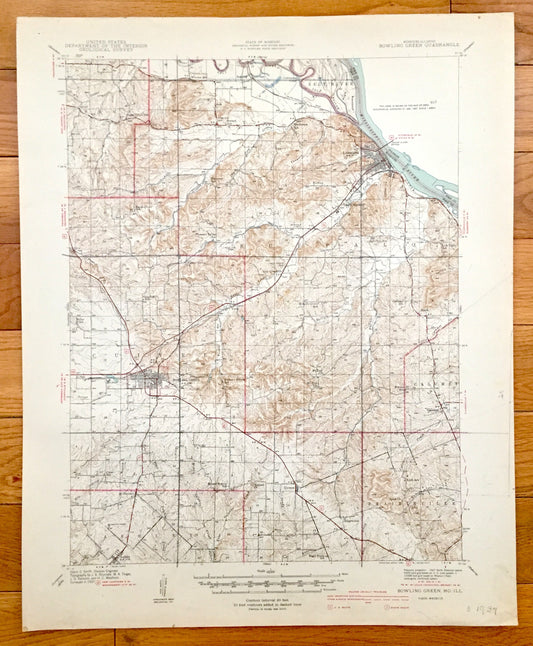 Antique Bowling Green, Missouri 1937 US Geological Survey Topographic Map – Pike County, Louisiana, Peno, Buffalo, Calumet, Ahsley Cuivre MO