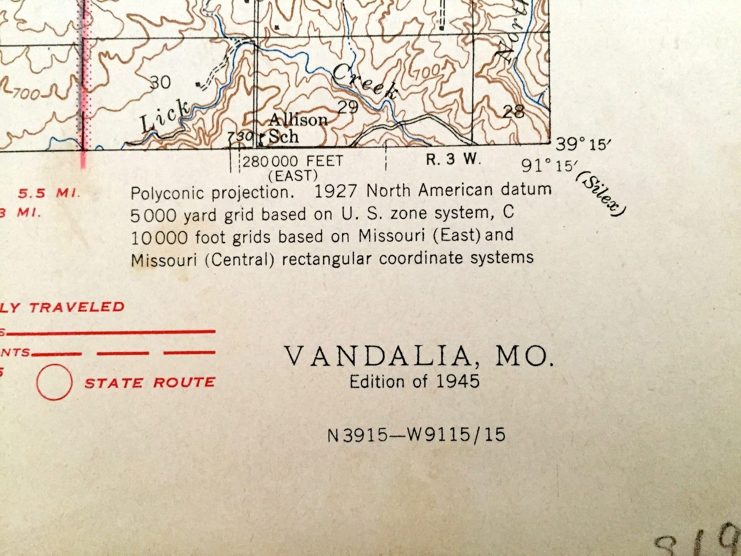 Antique Vandalia, Missouri 1945 US Geological Survey Topographic Map – Frankford, Curryville, Spencer, Pike, Ralls, Audrain County MO