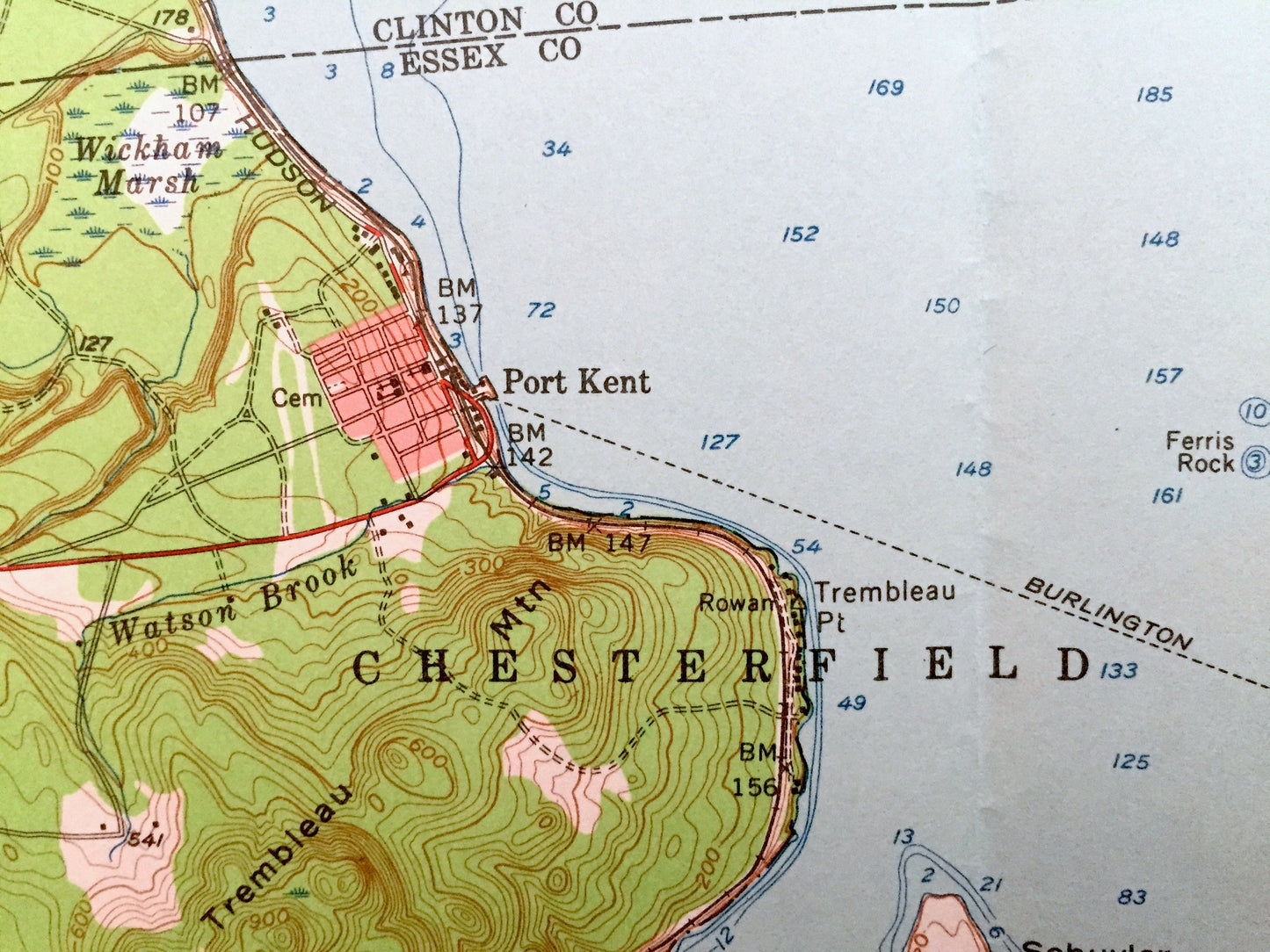 Antique Plattsburgh, New York & South Hero Island, Vermont 1956 US Geological Survey Topographic Map – Burlington, Lake Champlain, Port Kent