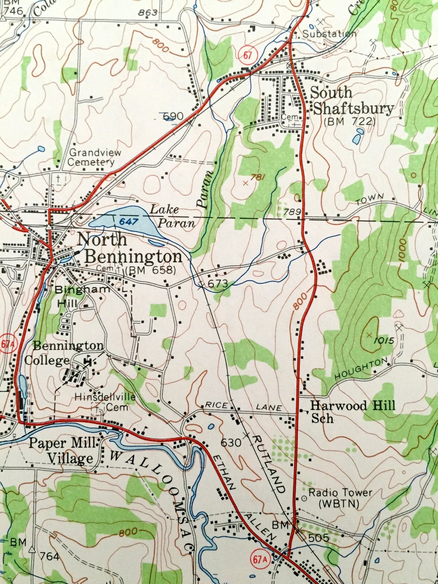Antique Bennington, Vermont 1954 US Geological Survey Topograph Map – Shaftsbury, Glastenbury, Woodford, Pownal, Stamford Green Mountains VT