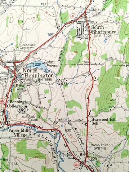 Antique Bennington, Vermont 1954 US Geological Survey Topograph Map – Shaftsbury, Glastenbury, Woodford, Pownal, Stamford Green Mountains VT