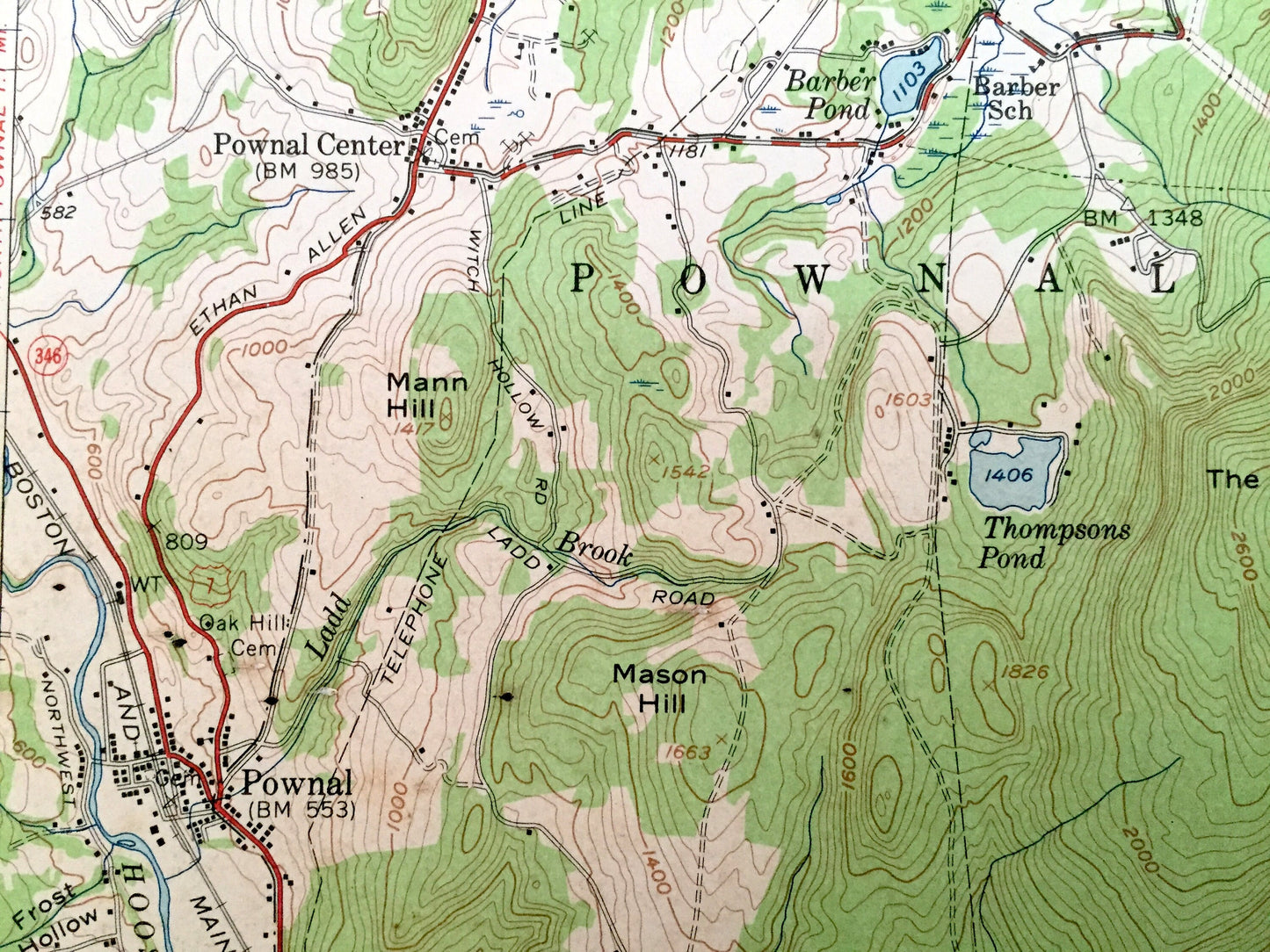 Antique Bennington, Vermont 1954 US Geological Survey Topograph Map – Shaftsbury, Glastenbury, Woodford, Pownal, Stamford Green Mountains VT