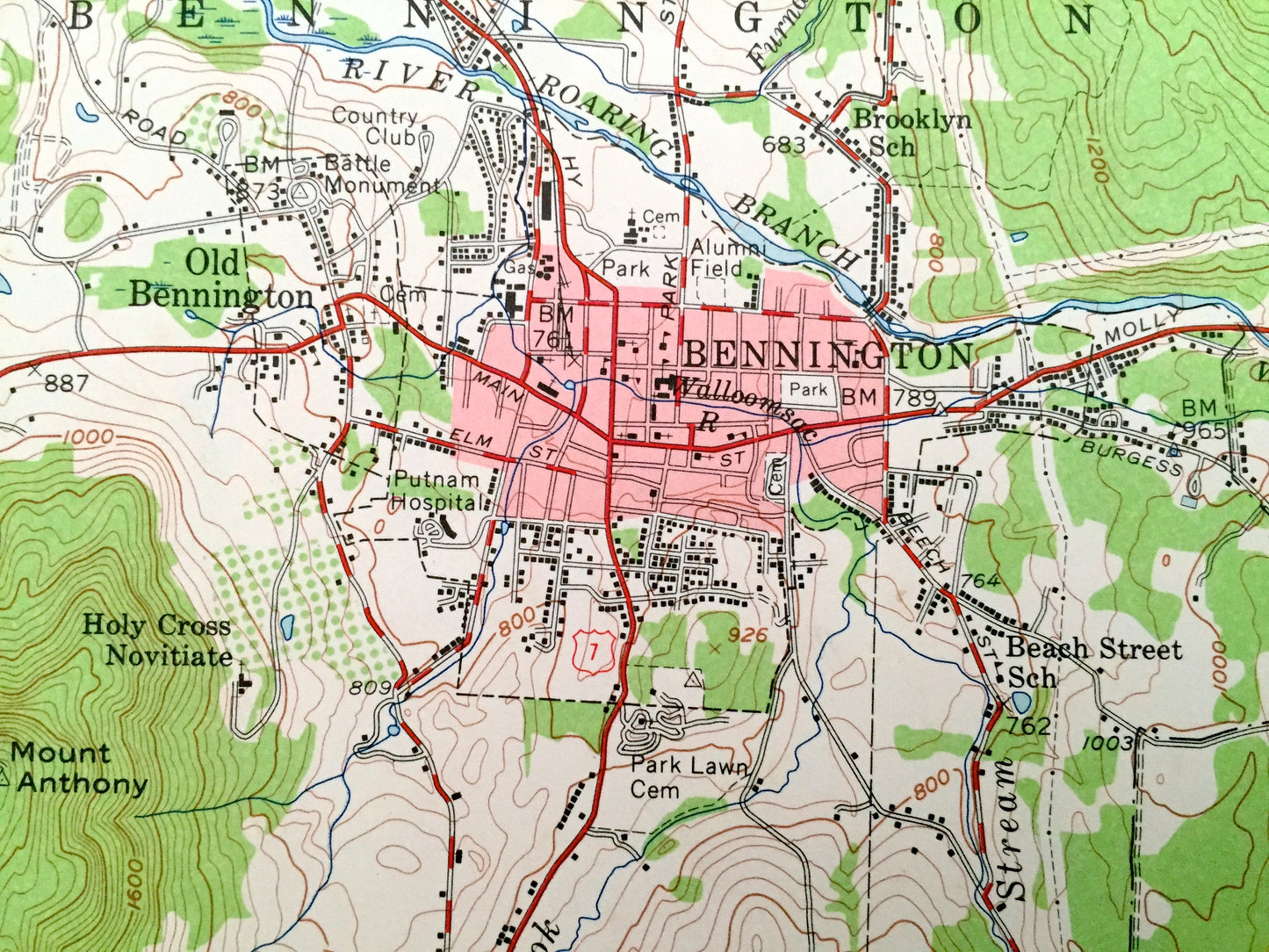 Antique Bennington, Vermont 1954 US Geological Survey Topograph Map – Shaftsbury, Glastenbury, Woodford, Pownal, Stamford Green Mountains VT
