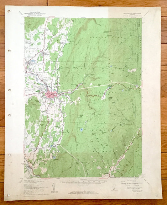 Antique Bennington, Vermont 1954 US Geological Survey Topograph Map – Shaftsbury, Glastenbury, Woodford, Pownal, Stamford Green Mountains VT