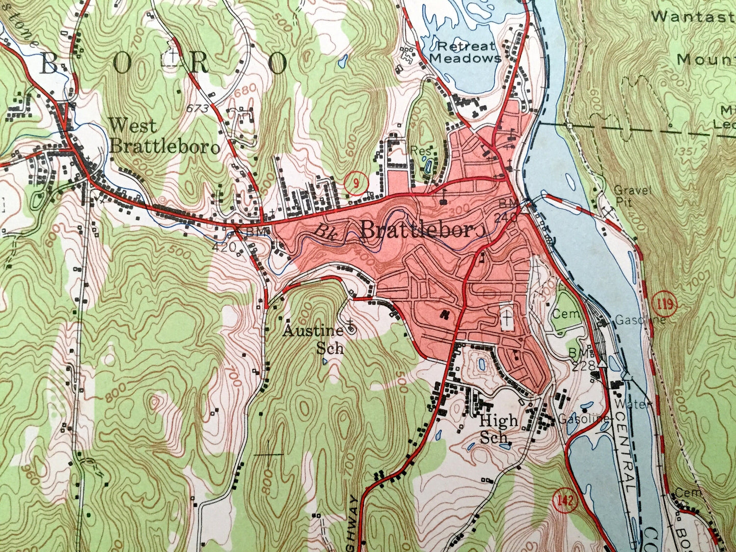 Antique Brattleboro, Vermont 1954 US Geological Survey Topograph Map – Dummerston, Vernon, Newfane, Guilford, Windham, New Hampshire, VT NH