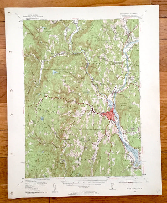 Antique Brattleboro, Vermont 1954 US Geological Survey Topograph Map – Dummerston, Vernon, Newfane, Guilford, Windham, New Hampshire, VT NH