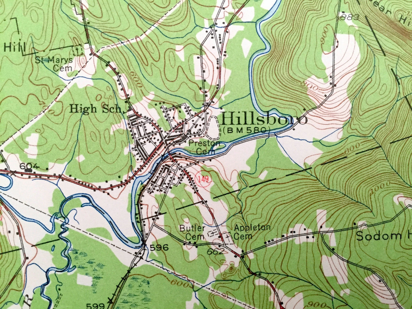 Antique Hillsboro, New Hampshire 1957 US Geological Survey Topographic Map – Bradford, Warner, Henniker, Deering, Weare, Antrim, Francestown
