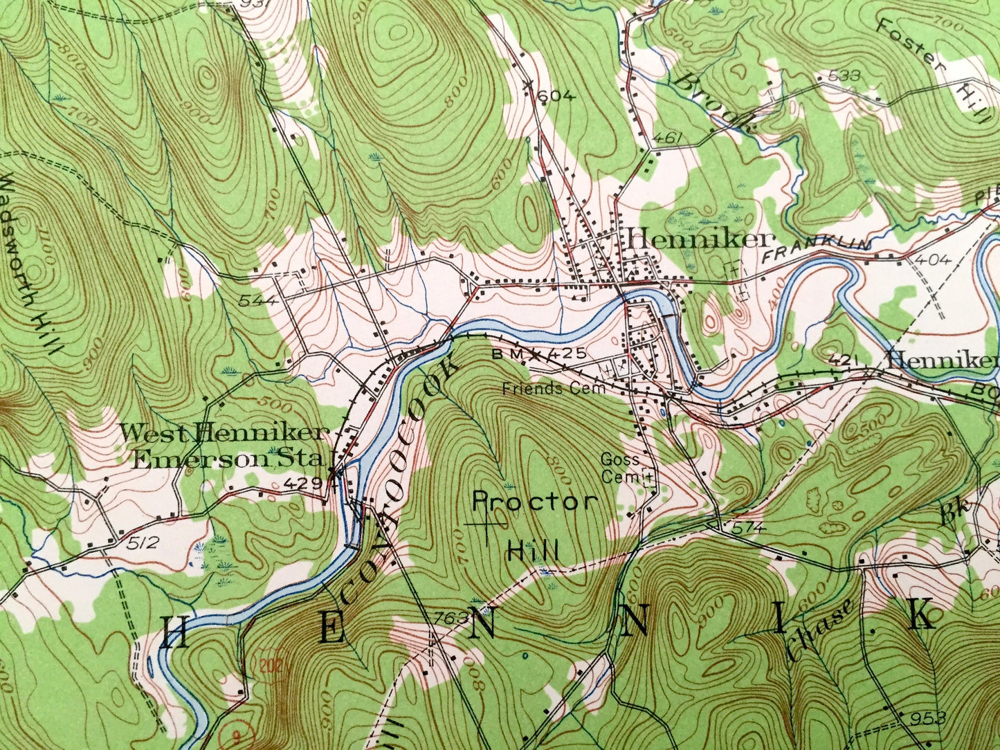 Antique Hillsboro, New Hampshire 1957 US Geological Survey Topographic Map – Bradford, Warner, Henniker, Deering, Weare, Antrim, Francestown