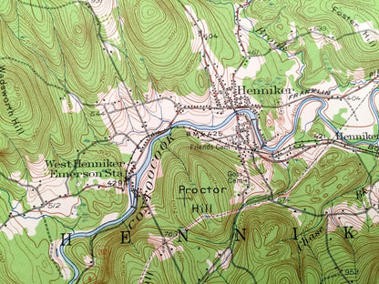 Antique Hillsboro, New Hampshire 1957 US Geological Survey Topographic Map – Bradford, Warner, Henniker, Deering, Weare, Antrim, Francestown