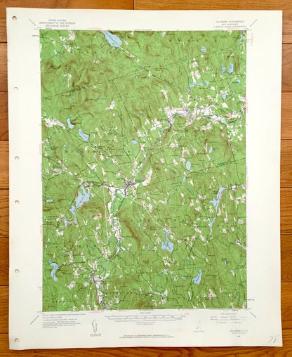 Antique Hillsboro, New Hampshire 1957 US Geological Survey Topographic Map – Bradford, Warner, Henniker, Deering, Weare, Antrim, Francestown