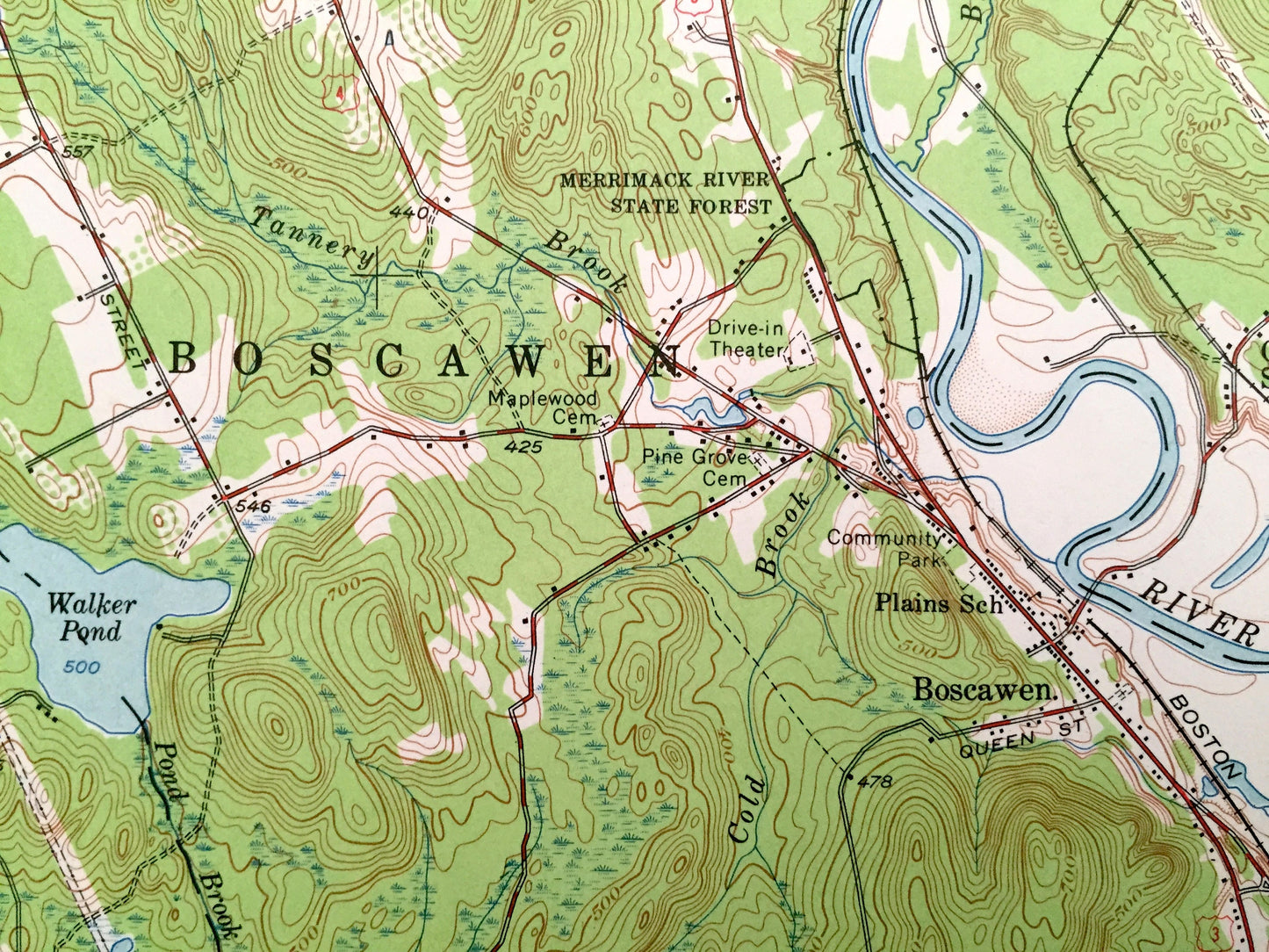 Antique Penacook, New Hampshire 1956 US Geological Survey Topographic Map – Franklin Falls Tilton Salisbury Concord Canterbury Winnisquam NH
