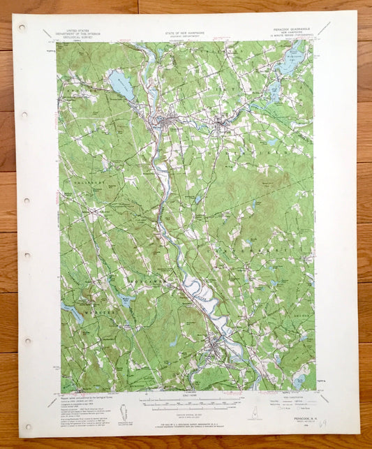 Antique Penacook, New Hampshire 1956 US Geological Survey Topographic Map – Franklin Falls Tilton Salisbury Concord Canterbury Winnisquam NH