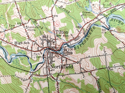 Antique Penacook, New Hampshire 1956 US Geological Survey Topographic Map – Franklin Falls Tilton Salisbury Concord Canterbury Winnisquam NH