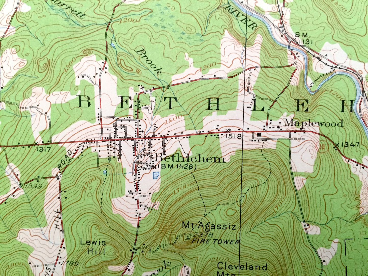Antique  Whitefield, New Hampshire & Lunenburg, Vermont 1935 US Geological Survey Topographic Map – Lancaster Jefferson Bethlehem Carroll NH