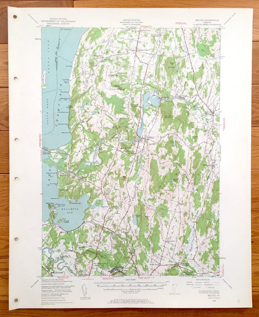 Antique Milton, Vermont 1948 US Geological Survey Topographic Map – Lake Champlain, Georgia, Westford, Cochester, Essex, Burlington, VT