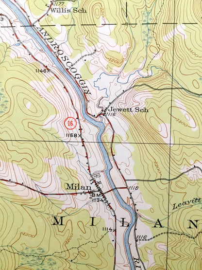 Antique Milan, New Hampshire 1930 US Geological Survey Topographic Map – Umbagog Lake, Errol, Cambridge, Berlin, Dummer Grafton, Maine NH ME