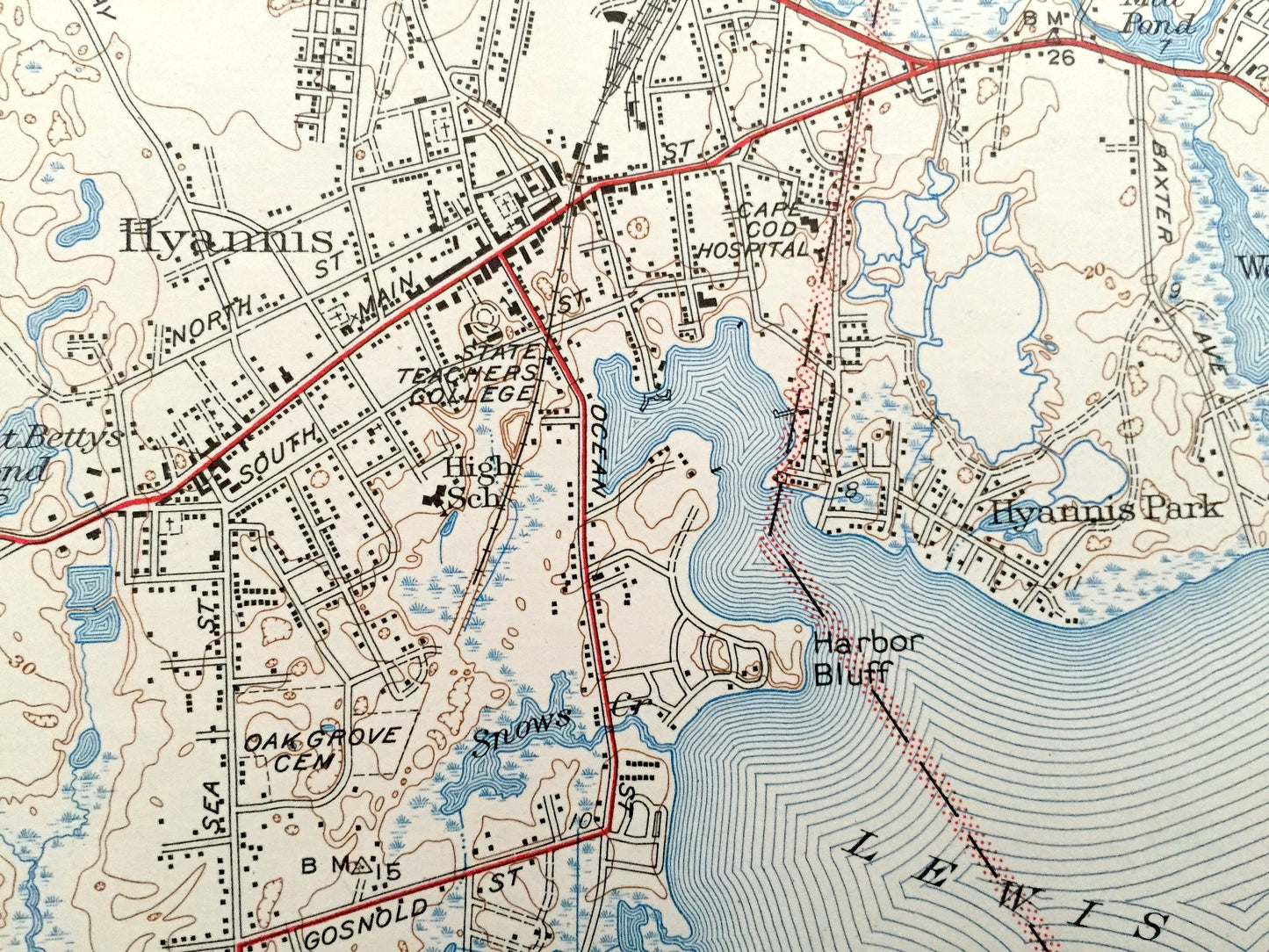 Antique Hyannis, Massachusetts 1942 US Geological Survey Topographic Map – Cape Cod, Hyannisport, Barnstable, Yarmouth, Pond Village, MA