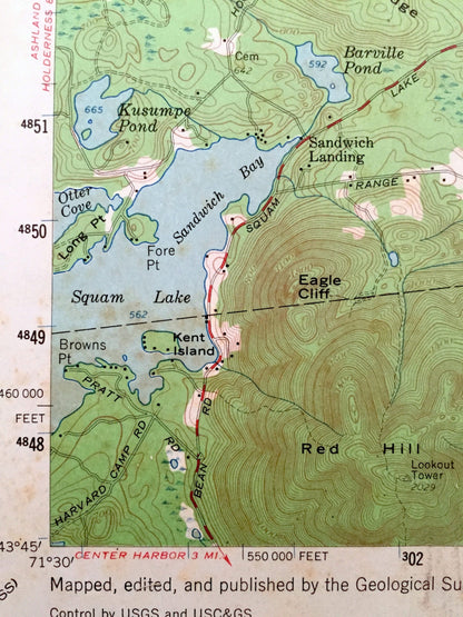 Antique Sandwich, New Hampshire 1958 US Geological Survey Topographic Map – Waterville, Moultonbroro, Squam Lake White Mountains Chocorua NH