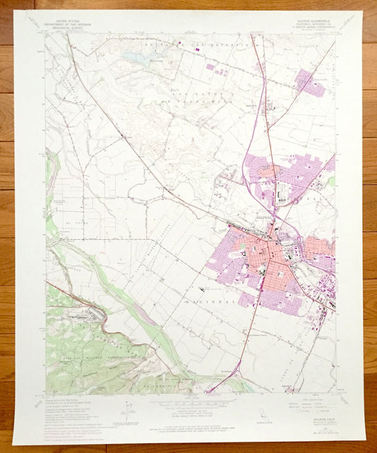 Antique Salinas, California 1947 US Geological Survey Topographic Map – Santa Rita, Spreckels, Old Hilltown, East Garrison, Bolsa Knolls, CA
