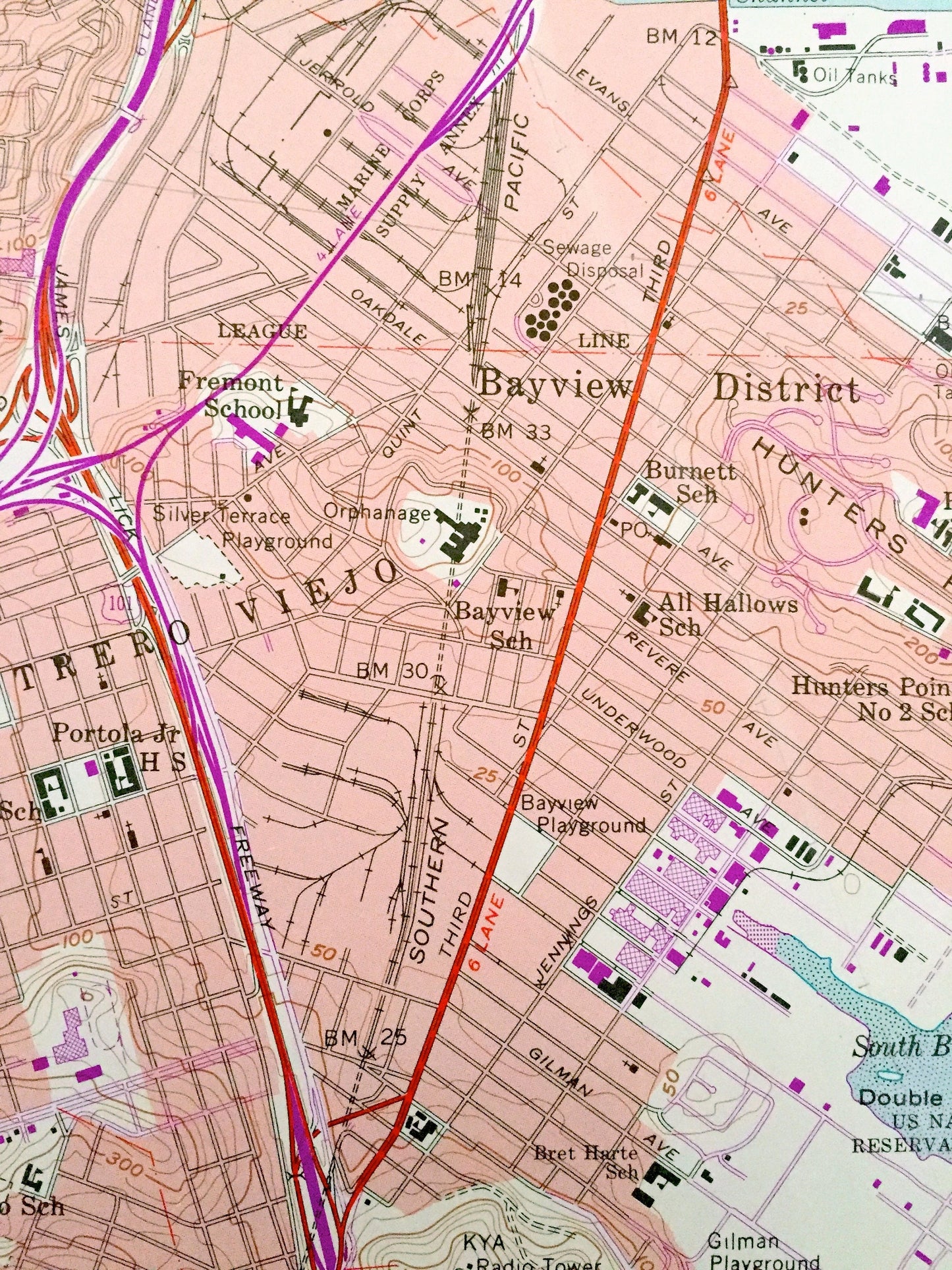 Antique San Francisco, California 1956 US Geological Survey Topographic Map – Buri Buri, San Mateo, Sunset, Sharp Park, Ingleside Bayview CA