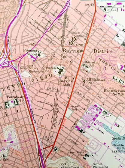 Antique San Francisco, California 1956 US Geological Survey Topographic Map – Buri Buri, San Mateo, Sunset, Sharp Park, Ingleside Bayview CA