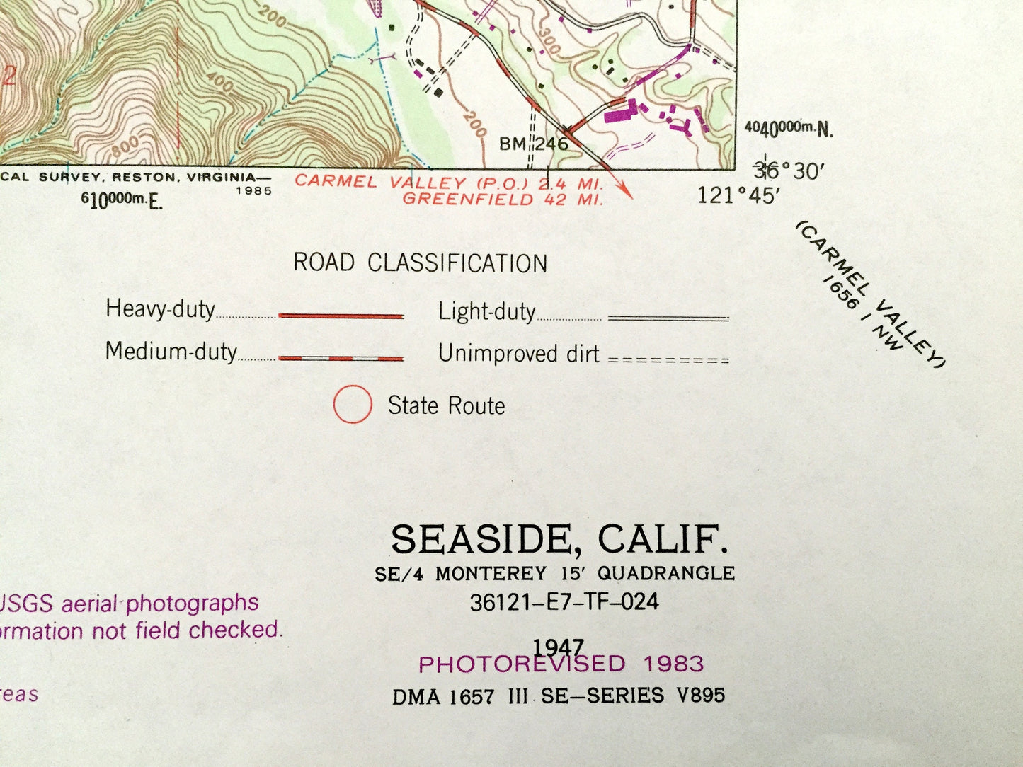 Antique Seaside, California 1947 US Geological Survey Topographic Map – Monterey Bay, Del Rey Oaks, Delmonte, Retreat Noche Buena Heights CA