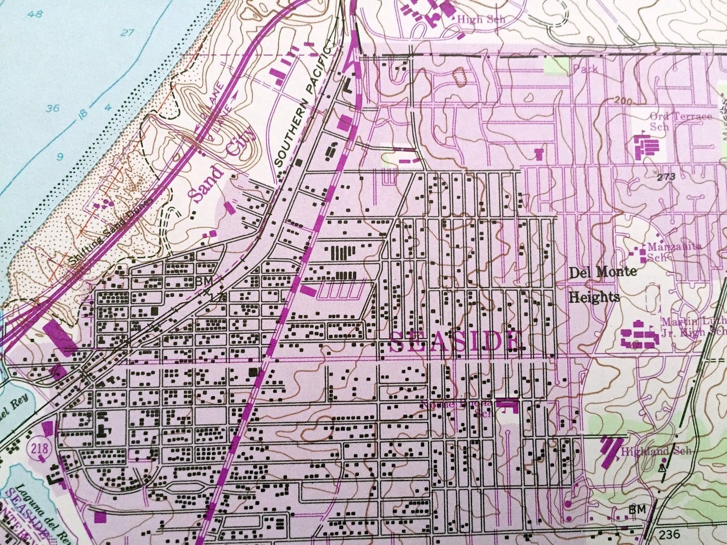 Antique Seaside, California 1947 US Geological Survey Topographic Map – Monterey Bay, Del Rey Oaks, Delmonte, Retreat Noche Buena Heights CA