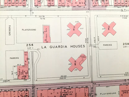 Antique Manhattan, New York Map from Bromley's 1955 Manhattan Land Book – Lower East Side, Two Bridges, Laguardia & Corlears Hook Houses NYC