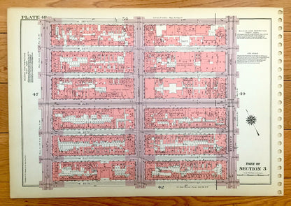 Antique Manhattan, New York Map from Bromley's 1955 Manhattan Land Book – Chelsea Piers, West Side, Hudson River, High Line, Midtown, NY NYC
