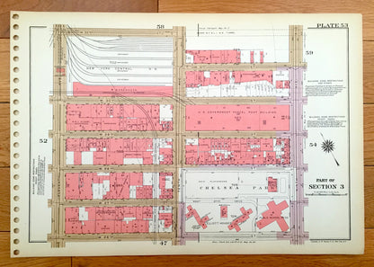 Antique Manhattan, New York Map from Bromley's 1955 Manhattan Land Book – Chelsea Park, West Side, Garment District, Midtown, NYC NY