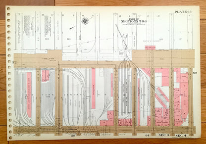 Antique Manhattan, New York City Map from Bromley's 1955 Manhattan Land Book – Midtown, Clinton, Chelsea, Garment District, Lincoln Tunnel