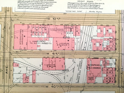 Antique Manhattan, New York City Map from Bromley's 1955 Manhattan Land Book – Midtown, Clinton, Chelsea, Garment District, Lincoln Tunnel