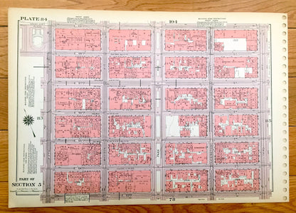Antique Manhattan, New York City Map from Bromley's 1955 Manhattan Land Book – Central Park South, Theater District Midtown East Clinton NYC