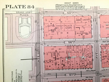 Antique Manhattan, New York City Map from Bromley's 1955 Manhattan Land Book – Central Park South, Theater District Midtown East Clinton NYC