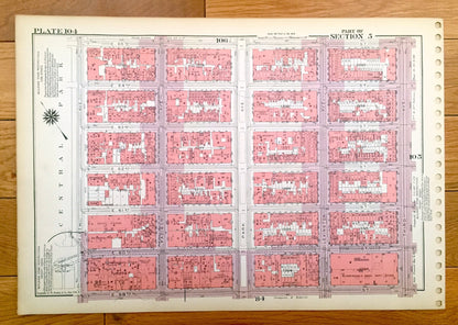 Antique Manhattan, New York City Map from Bromley's 1955 Manhattan Land Book – Upper West Side, Central Park, Valley, Lenox Hill, NYC