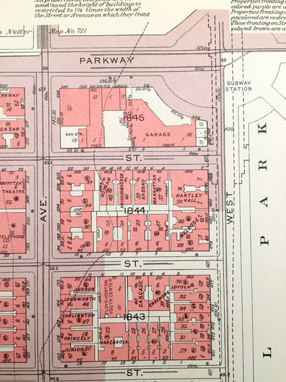 Antique Manhattan, New York City Map from Bromley's 1955 Manhattan Land Book – Upper West Side, Central Park, Valley, Lenox Hill, NYC