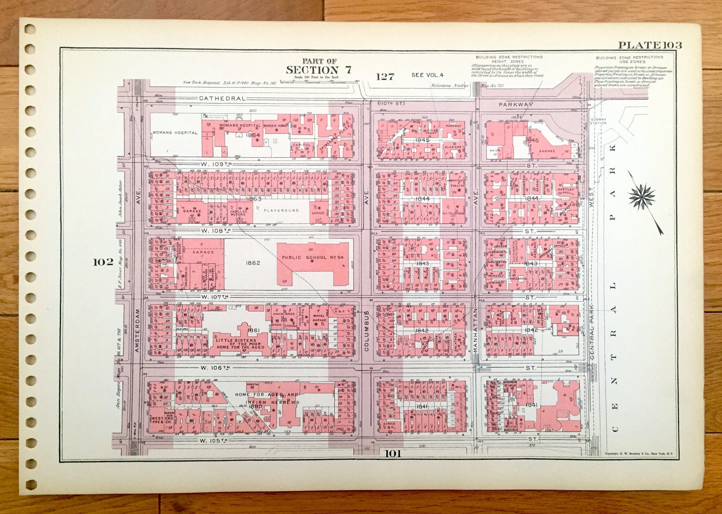 Antique Manhattan, New York City Map from Bromley's 1955 Manhattan Land Book – Upper West Side, Central Park, Valley, Lenox Hill, NYC