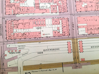 Antique Manhattan, New York City Map from Bromley's 1955 Manhattan Land Book – Upper East Side, Central Park, Lenox Hill, Queensboro Bridge