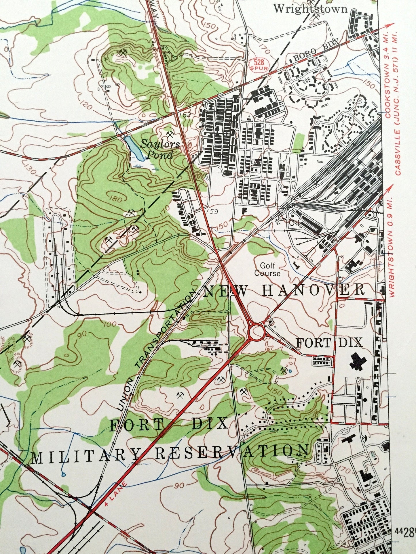 Antique Columbus, New Jersey 1957 US Geological Survey Topographic Map – Mansfield, Chesterfield, Springfield, New Hanover, Fort Dix, Sharp