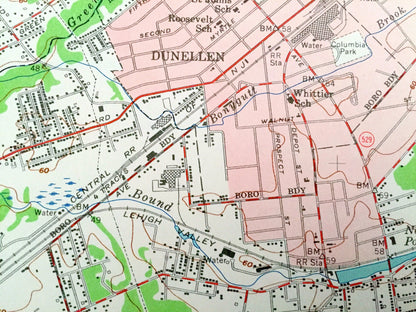 Antique Plainfield, New Jersey 1955 US Geological Survey Topographic Map – Scotch Plains, Dunellen, Green Brook New Brunswick Haven Homes NJ