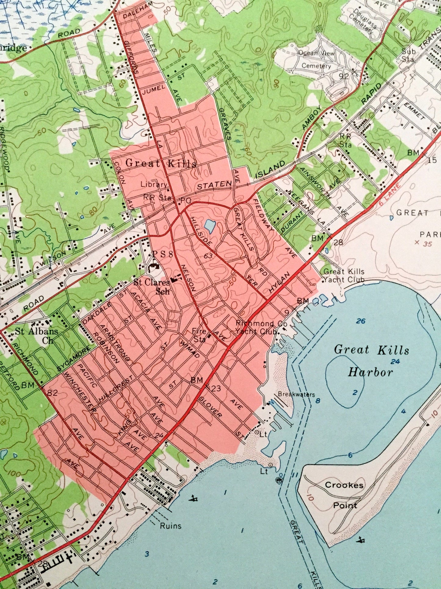 Antique Staten Island, New York 1955 US Geological Survey Topographic Map – Arthur Kill, Richmond, Linden, Tottenville, Carteret, New Jersey