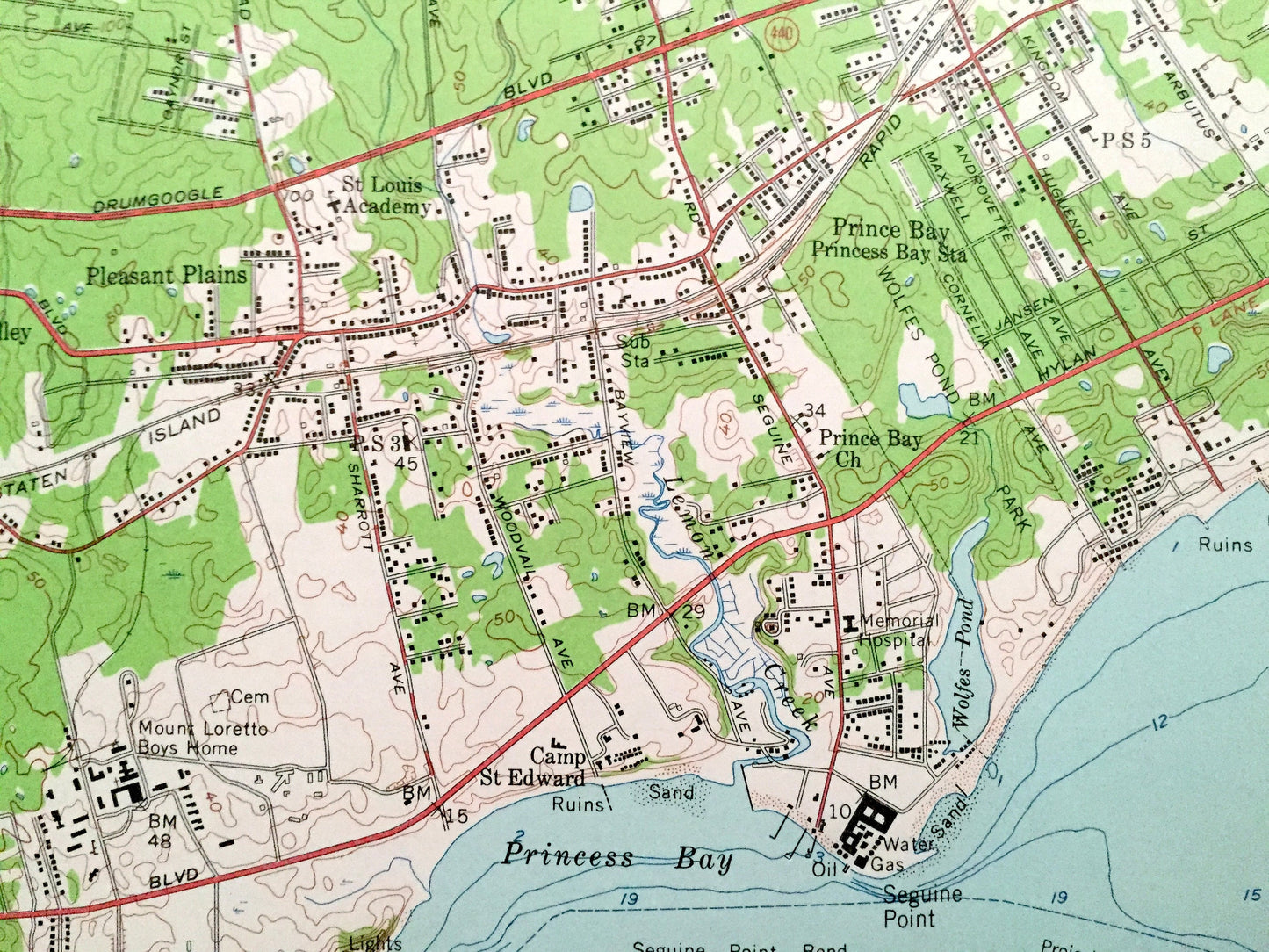Antique Staten Island, New York 1955 US Geological Survey Topographic Map – Arthur Kill, Richmond, Linden, Tottenville, Carteret, New Jersey