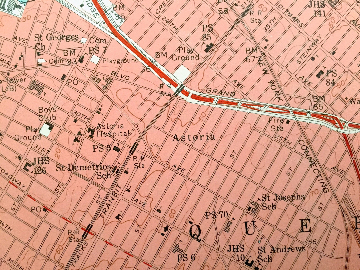 Antique Central Park, Manhattan, New York 1956 US Geological Survey Topographic Map – New Jersey, Hudson River, Bronx, Queens, Harlem