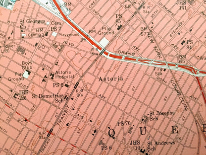Antique Central Park, Manhattan, New York 1956 US Geological Survey Topographic Map – New Jersey, Hudson River, Bronx, Queens, Harlem