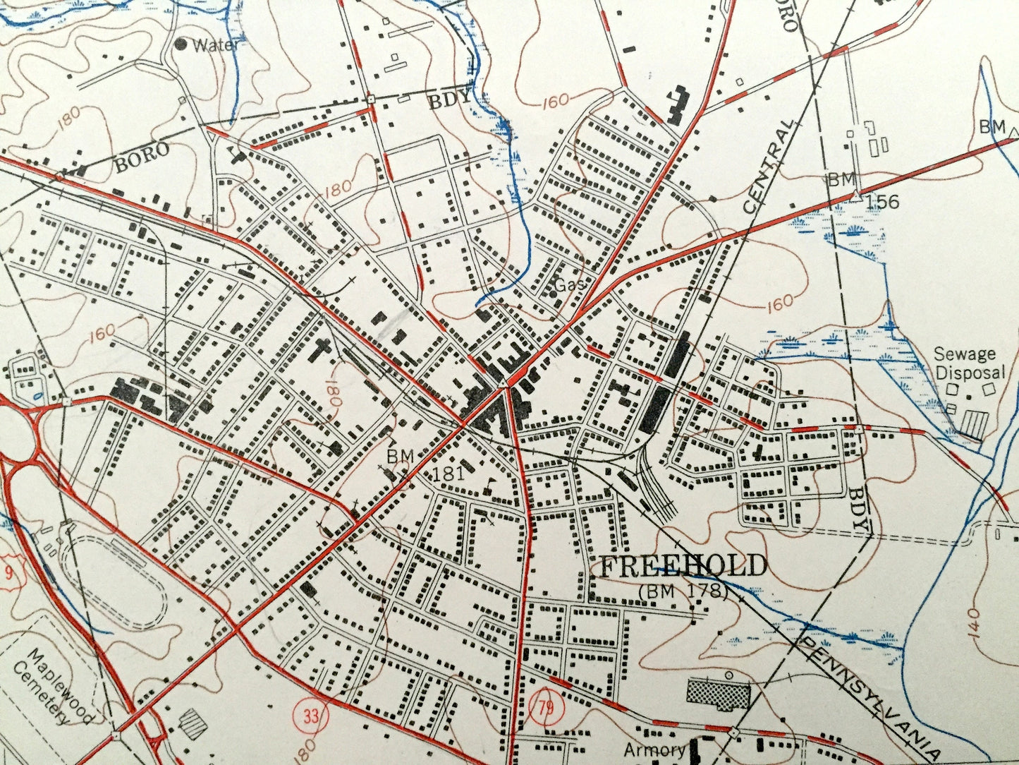 Antique Freehold, New Jersey 1953 US Geological Survey Topographic Map – Manalapan, Marlboro, Madison, Englishtown, Millhurst Gordons Corner