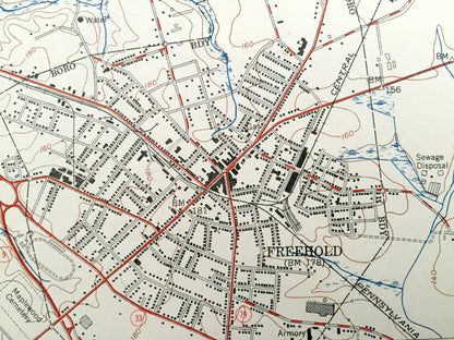 Antique Freehold, New Jersey 1953 US Geological Survey Topographic Map – Manalapan, Marlboro, Madison, Englishtown, Millhurst Gordons Corner